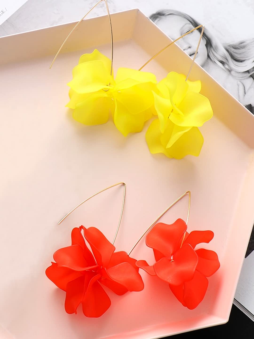 Yellow Chimes Earrings for Women Combo of 2 Pairs Gold Plated Yellow Red Colour Floral Drop Earrings for Women and Girls