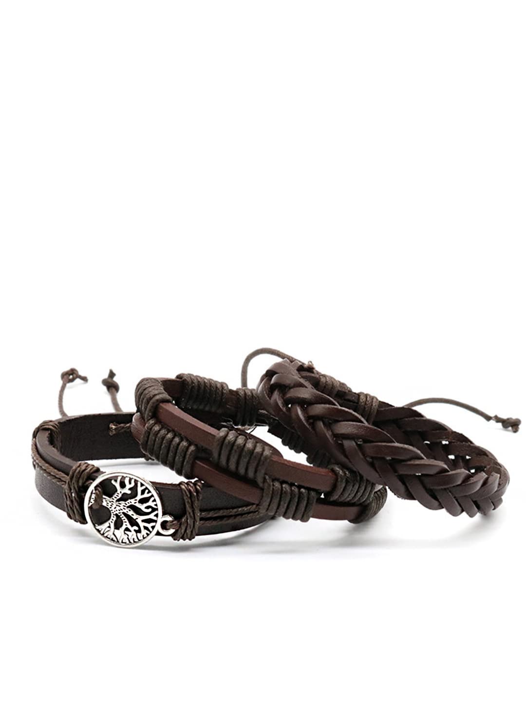 Yellow Chimes Leather Bracelet for Men Wide Brown Color Multi-Layred Leather Wrap,Charm Bracelet Set for Men and Boys