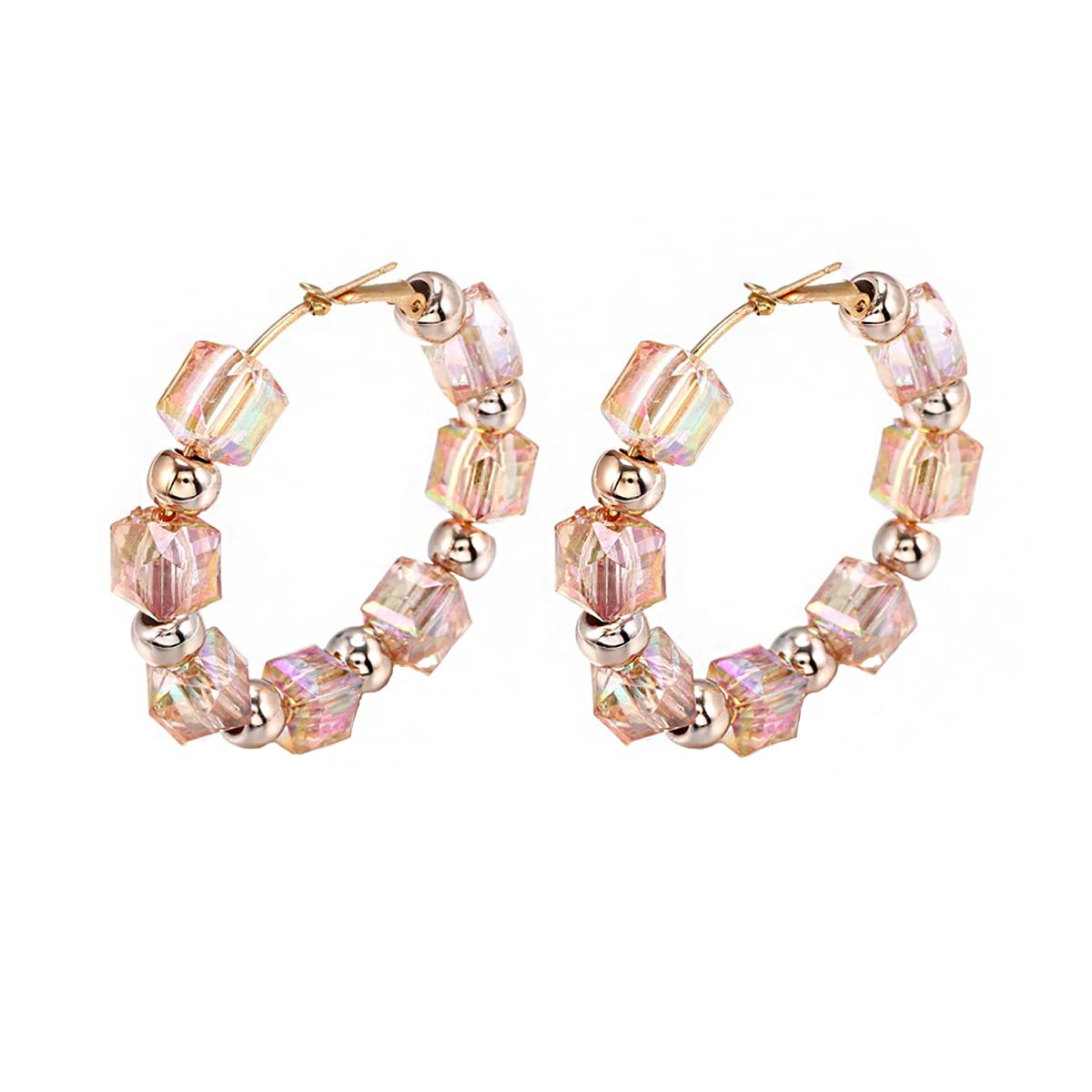 Yellow Chimes Earrings For Women Gold Tone Pink Crystal Studded Hoop For Women and Girls