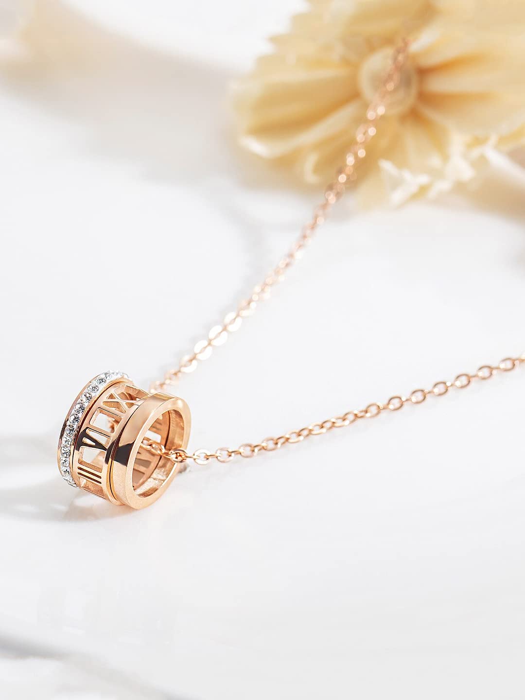 Yellow Chimes Chain Pendant for Women Rose Gold-Plated Rings Charm Chain Pendant Necklace for Women and Girls.