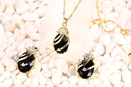 YELLOW CHIMES Crown Drop Black Gold Plated Pendant Set for Girls and Women