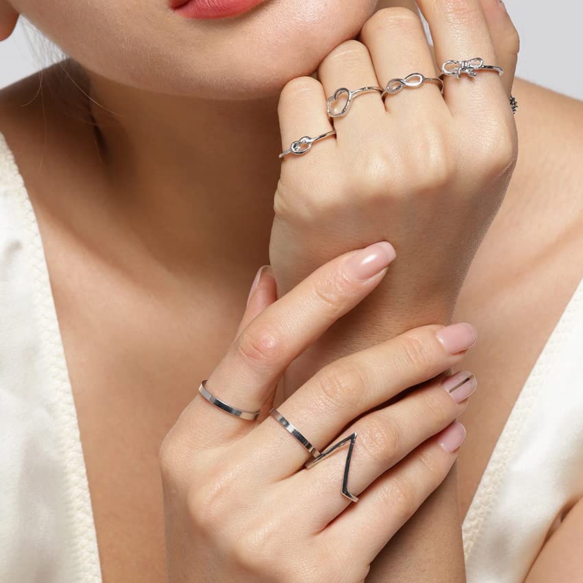 Yellow Chimes Rings for Women and Girls | Aesthetic Silver Ring Set