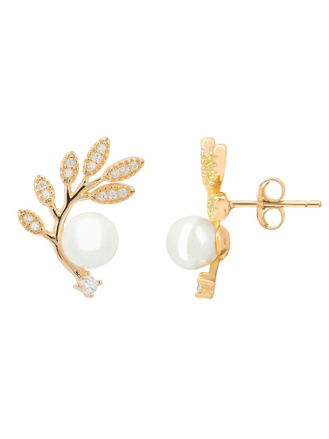 Yellow Chimes Earrings For Women Gold Tone Leaflet Designed Pearl Studded Stud Earrings For Women and Girls