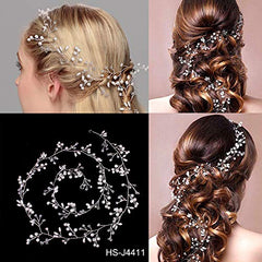 Yellow Chimes Bridal Hair Vine for Women and Girls Bridal Hair Accessories for Wedding White Pearl Headband Hair Accessories Wedding Jewellery for Women Crystals Bridal Wedding Headband Hair Vine for Girls