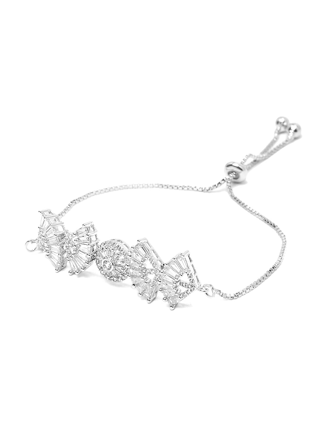 Yellow Chimes AD Bracelet for Women Rhodium-Plated White American Diamond AD-Studded Circular Chain Bracelet For Women and Girls