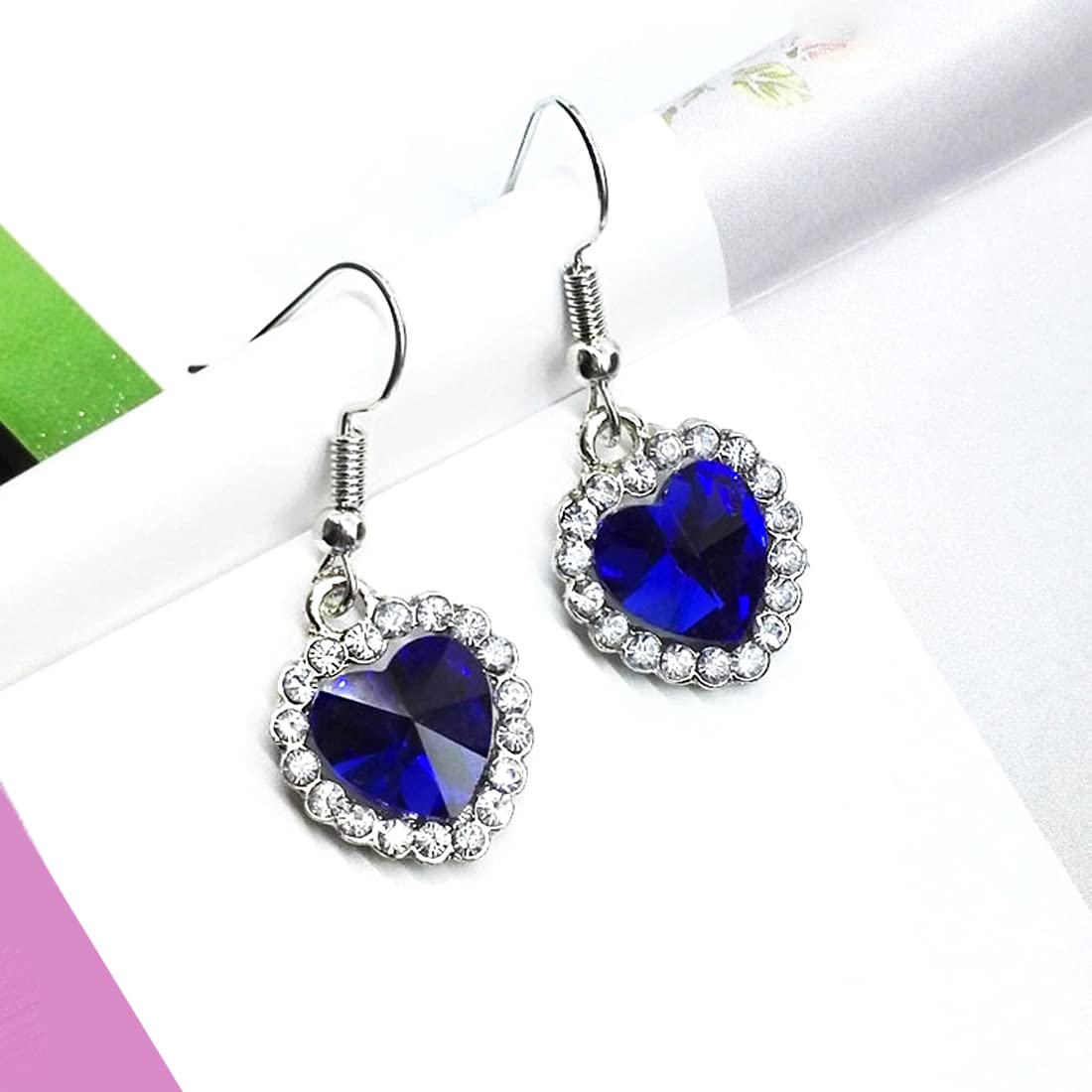 Kairangi Earrings for Women and Girls | Blue and White Crystal Stone Drop Earring | Sparkling Silver Tone Drop | Heart Shaped Earring | Birthday Gift for Girls and Women Anniversary Gift for Wife