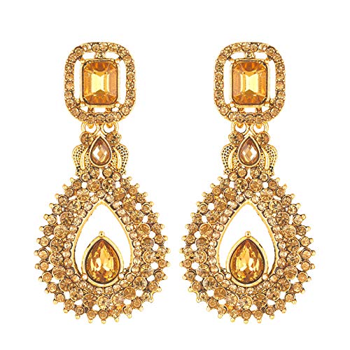 Yellow Chimes Ethnic Gold Plated Traditional Pearl Drops Kundan Jadau Dangler Drop Earrings for Women and Girls
