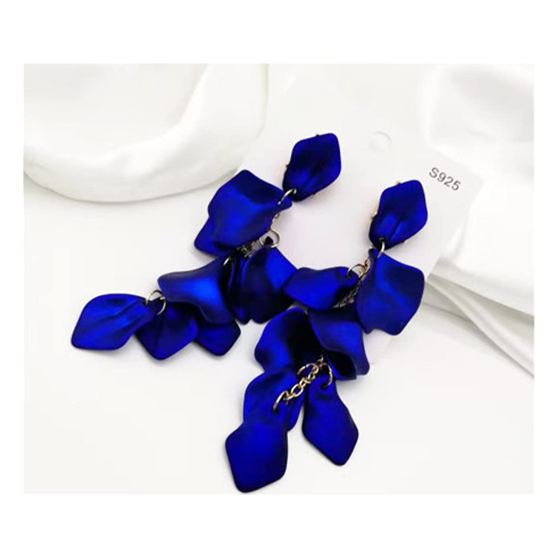 Yellow Chimes Elegant Latest Fashion Gold Plated Royal Blue Colour Flower Petals Design Dangler Earrings for Women and Girls, Medium (Model Number: YCFJER-PETLDNG-BL)