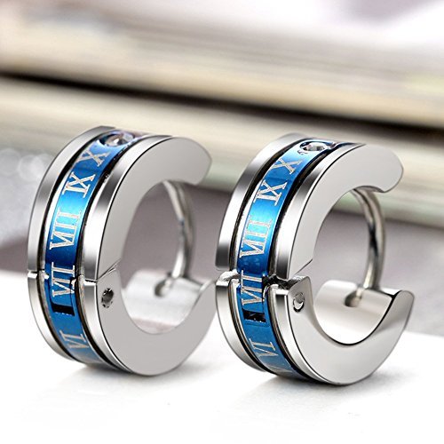 Yellow Chimes Hoop Earrings for Men Roman Numbers Western Style 316L Stainless Steel Blue Hoop Earrings for Men and Women