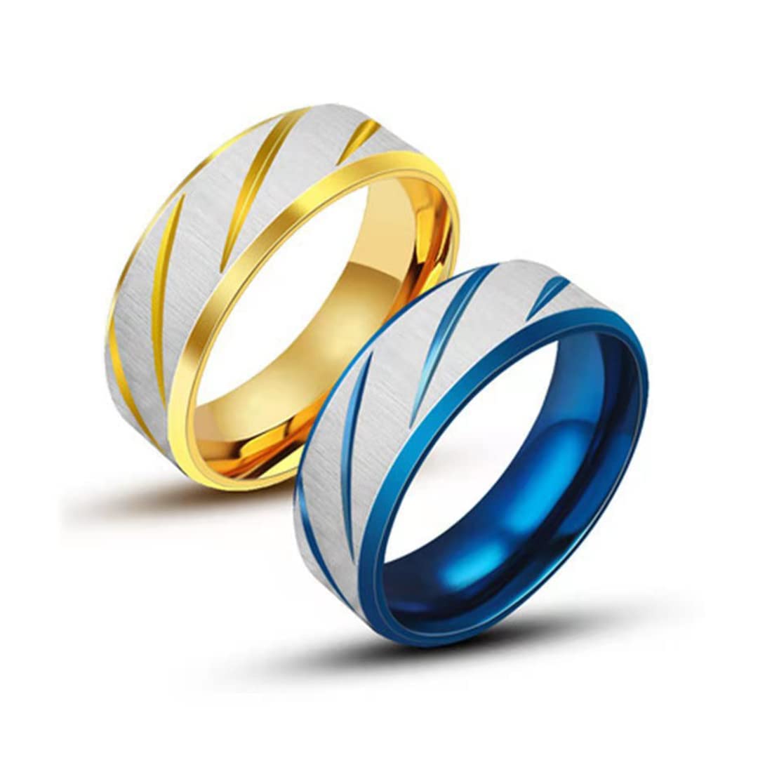 Yellow Chimes Rings for Men 2 pcs of Combo Blue and Gold Stylish Western Stainless Steel band Designed Rings for men and boys