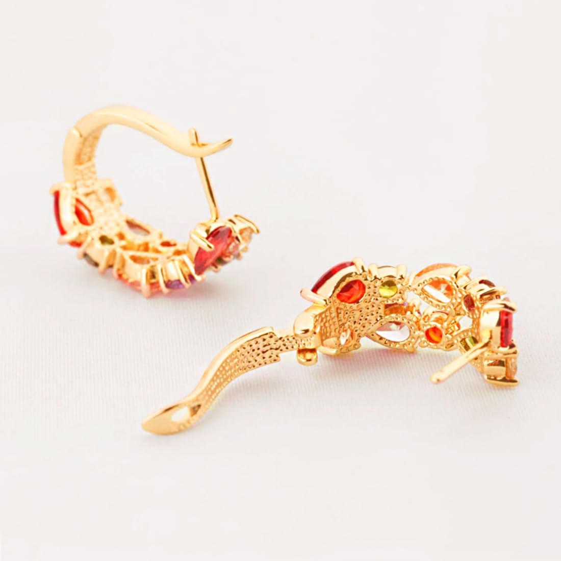 Kairangi Clip on Earrings for Women Multicolors Flowerets Vine Swiss CZ 18K Gold Plated Crystal Clip On Earrings for Women and Girls