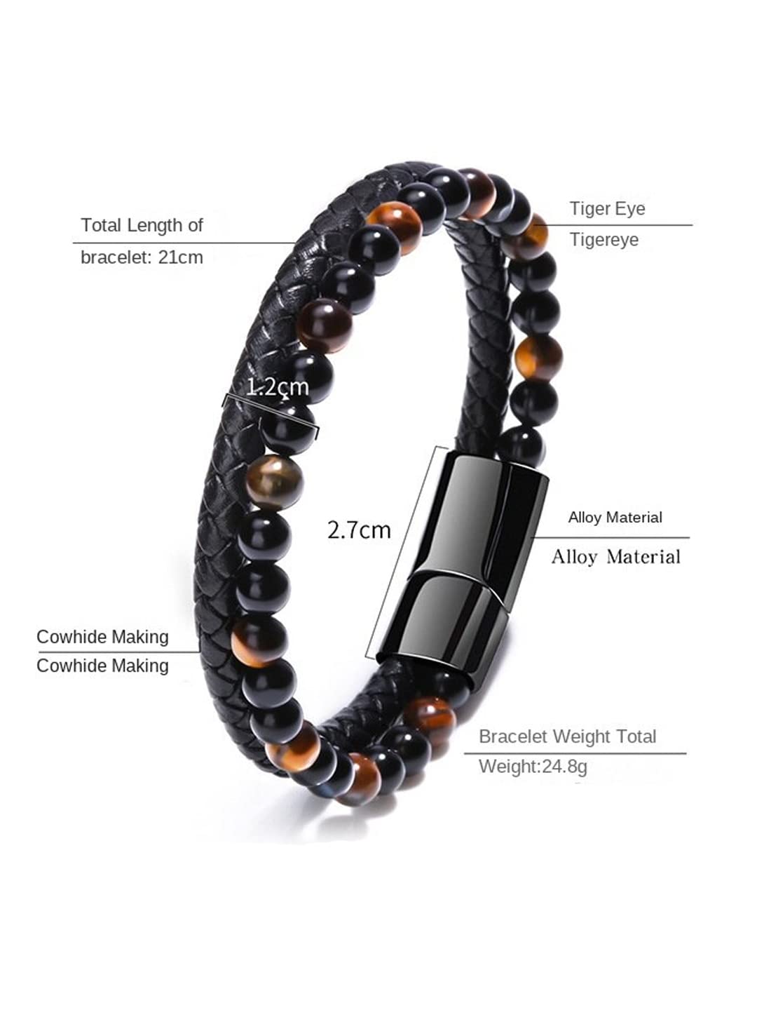 Kairangi Bracelet For Men Black and Orange Beaded Stretchable Bracelet For Men and Boys