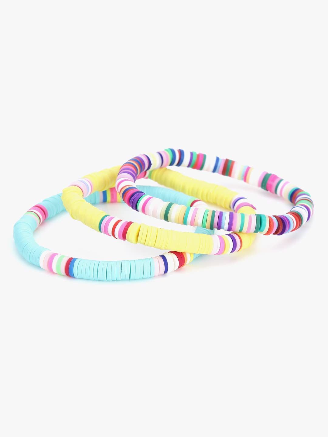 Yellow Chimes Bracelets for Women Combo of 3 PCs Heishi Bracelets Set Lightweight Stack Rainbow Summer Beach Accessory for Girls and Women.