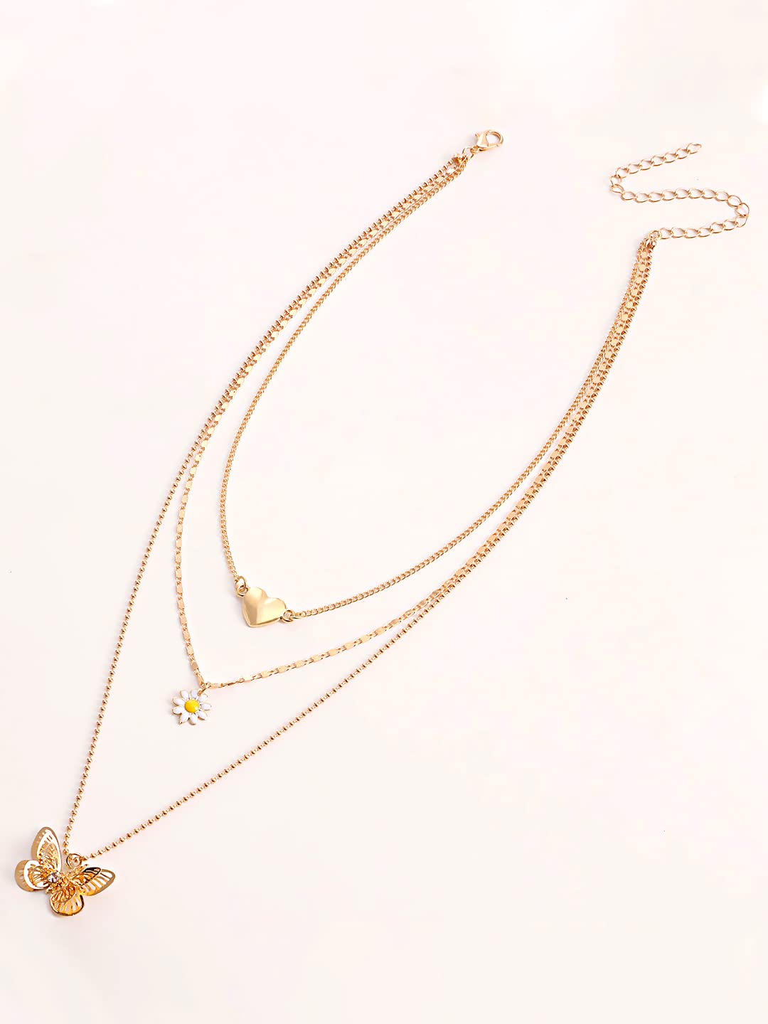 Yellow Chimes Necklace For Women Layered Gold Tone Heart Shape