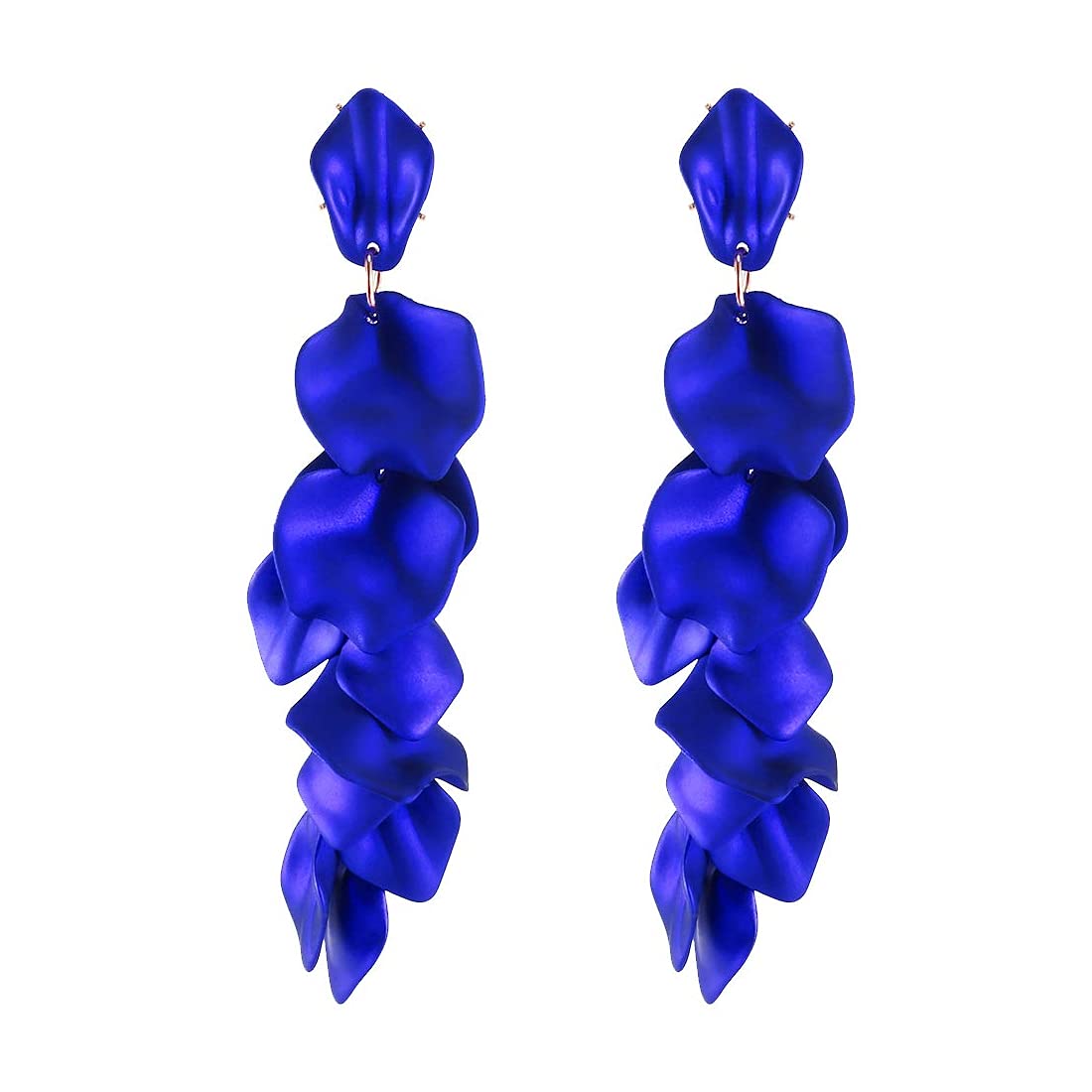 Yellow Chimes Elegant Latest Fashion Gold Plated Royal Blue Colour Flower Petals Design Dangler Earrings for Women and Girls, Medium (Model Number: YCFJER-PETLDNG-BL)