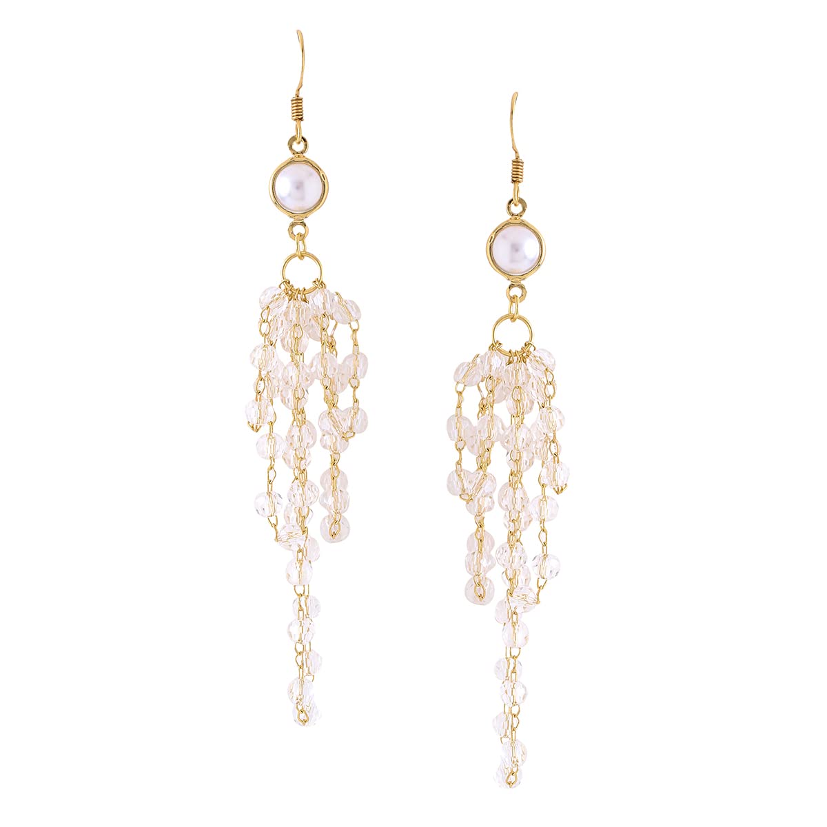 Yellow Chimes Earrings For Women Gold Tone Sparkling Crystal Studded Hanging Tassel Dangler Earrings For Women and Girls