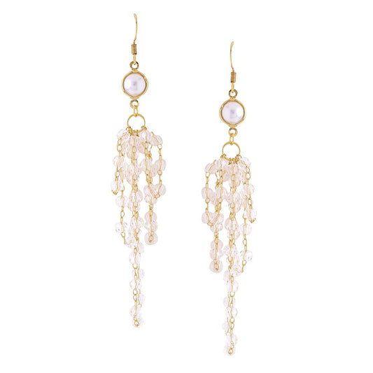 Yellow Chimes Earrings For Women Gold Tone Sparkling Crystal Studded Hanging Tassel Dangler Earrings For Women and Girls