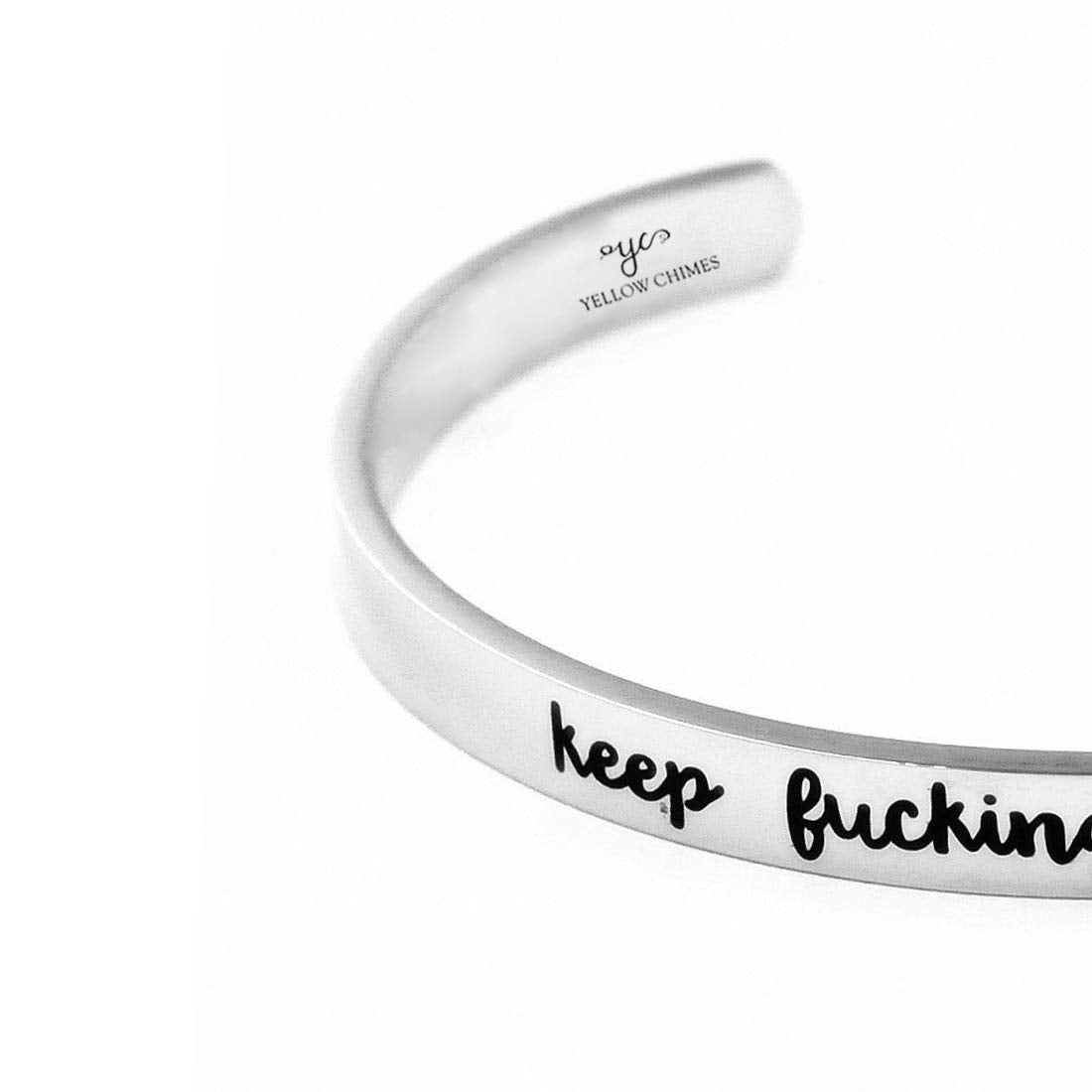 Yellow Chimes "Keep Fucking Going (Unisex) Inspirational Gifts Message Engraved Karma Band Bracelet Bangle Mirror Polish Stainless Steel for Women & Men