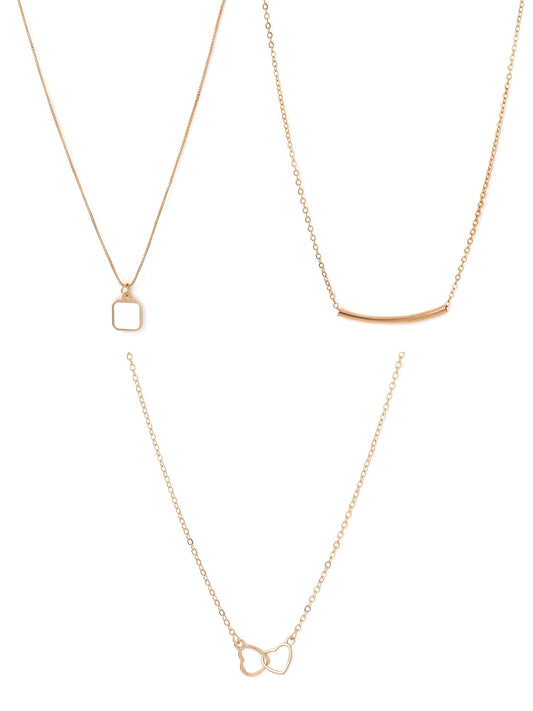 Yellow Chimes Necklace for Women and Girls Fashion Gold Pendant Necklace for Women Combo Of 3 Pcs Heart Charm Chain Pendant Necklace | Birthday Gift for Girls & Women Anniversary Gift for Wife