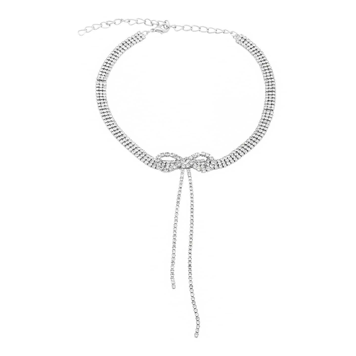 Yellow Chimes Necklace for Women and Girls Choker Necklace for Women | Silver Tone Bow Shaped White Crystal Choker Necklace for Girls | Birthday Gift for girls and women Anniversary Gift for Wife