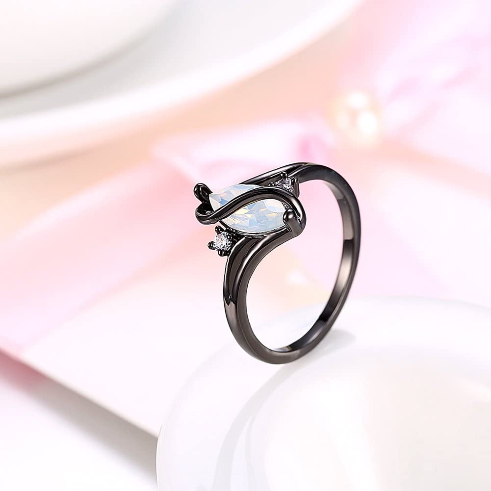 Yellow Chimes Rings for Women Black Adjustable Ring Olivia Man-Made Opal Invisible Setting Black Gun Plated Ring for Women and Girls.