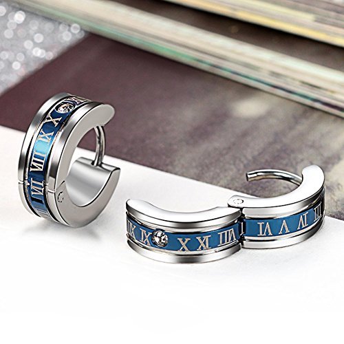 Yellow Chimes Hoop Earrings for Men Roman Numbers Western Style 316L Stainless Steel Blue Hoop Earrings for Men and Women