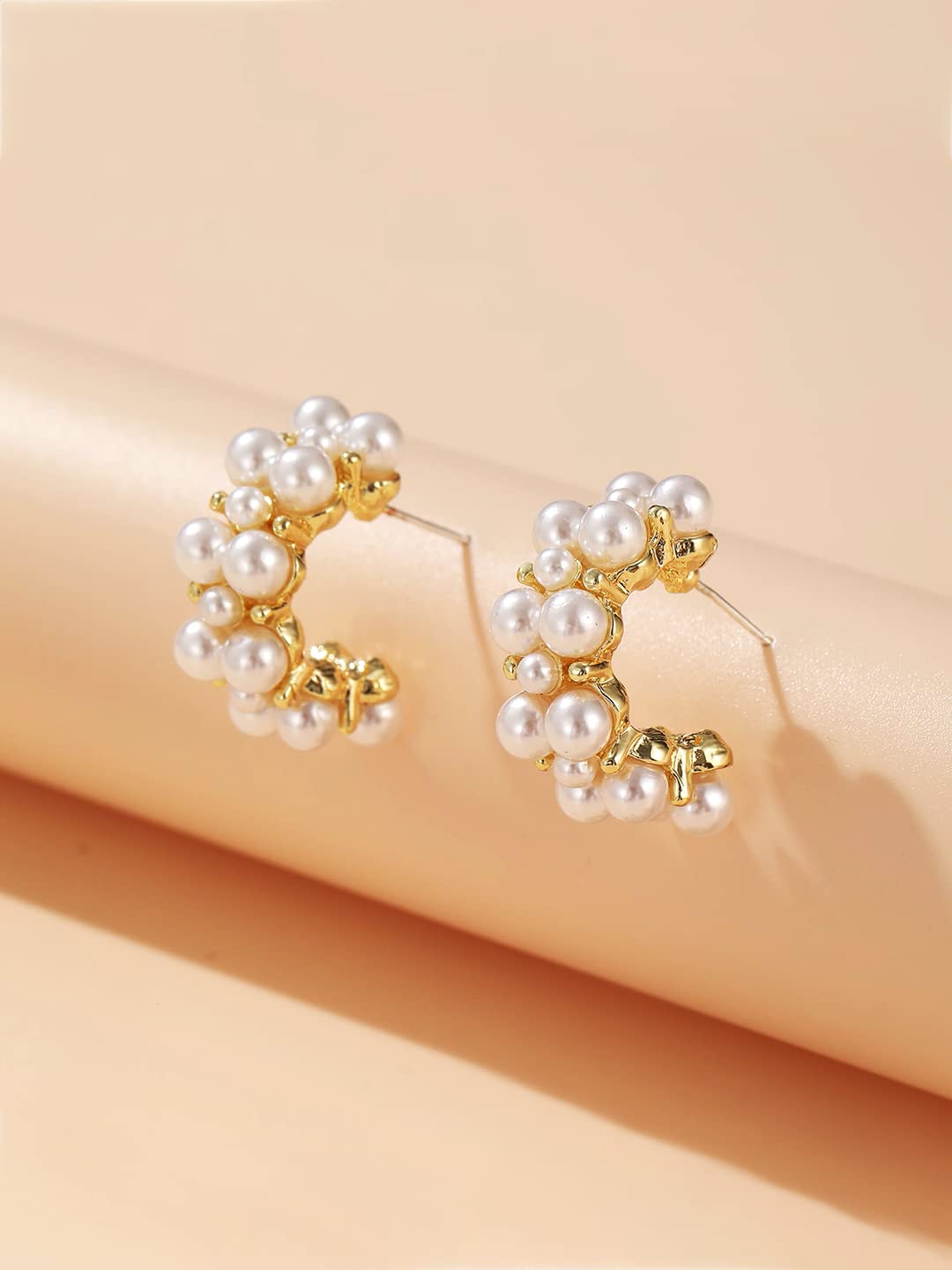 Yellow Chimes Earring For Women Gold Toned Pearl Studded Half Bali Clip On Hoop Earrings For Women and Girls