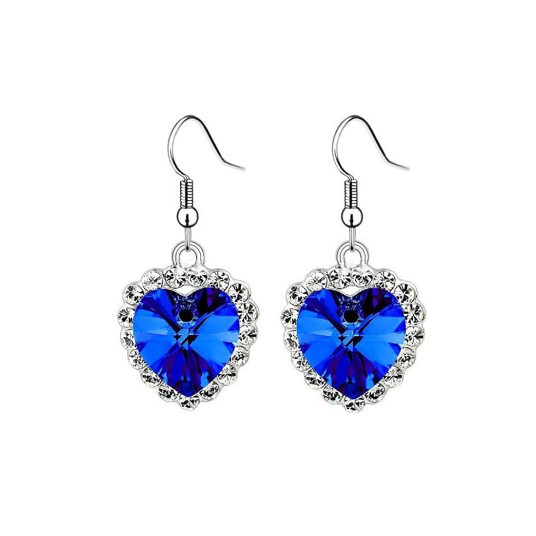 Kairangi Earrings for Women and Girls | Blue and White Crystal Stone Drop Earring | Sparkling Silver Tone Drop | Heart Shaped Earring | Birthday Gift for Girls and Women Anniversary Gift for Wife