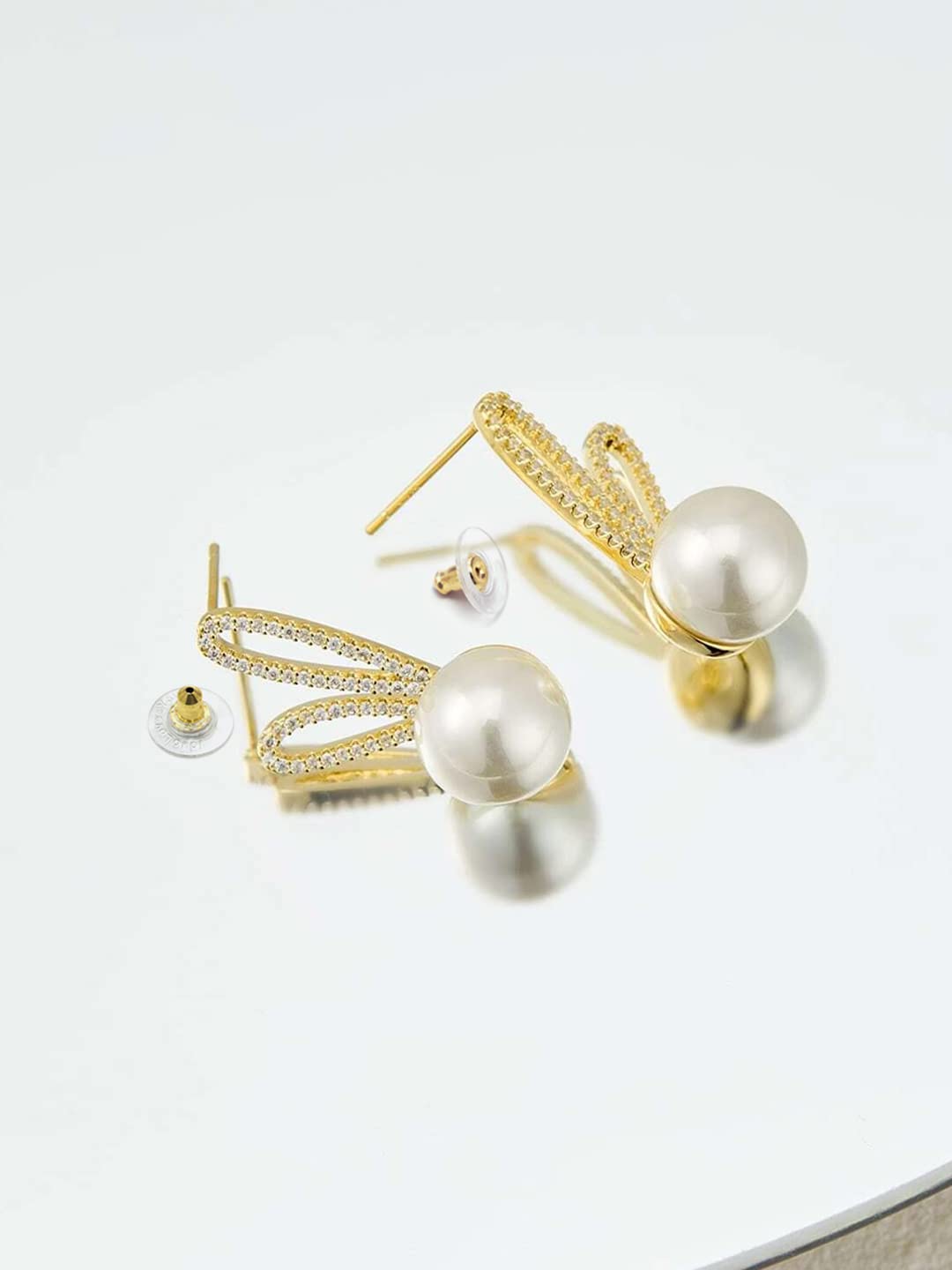 Yellow Chimes Earrings For Women Gold Toned Round Shaped Pearl Stud Crystal Studded Earrings For Women and Girls