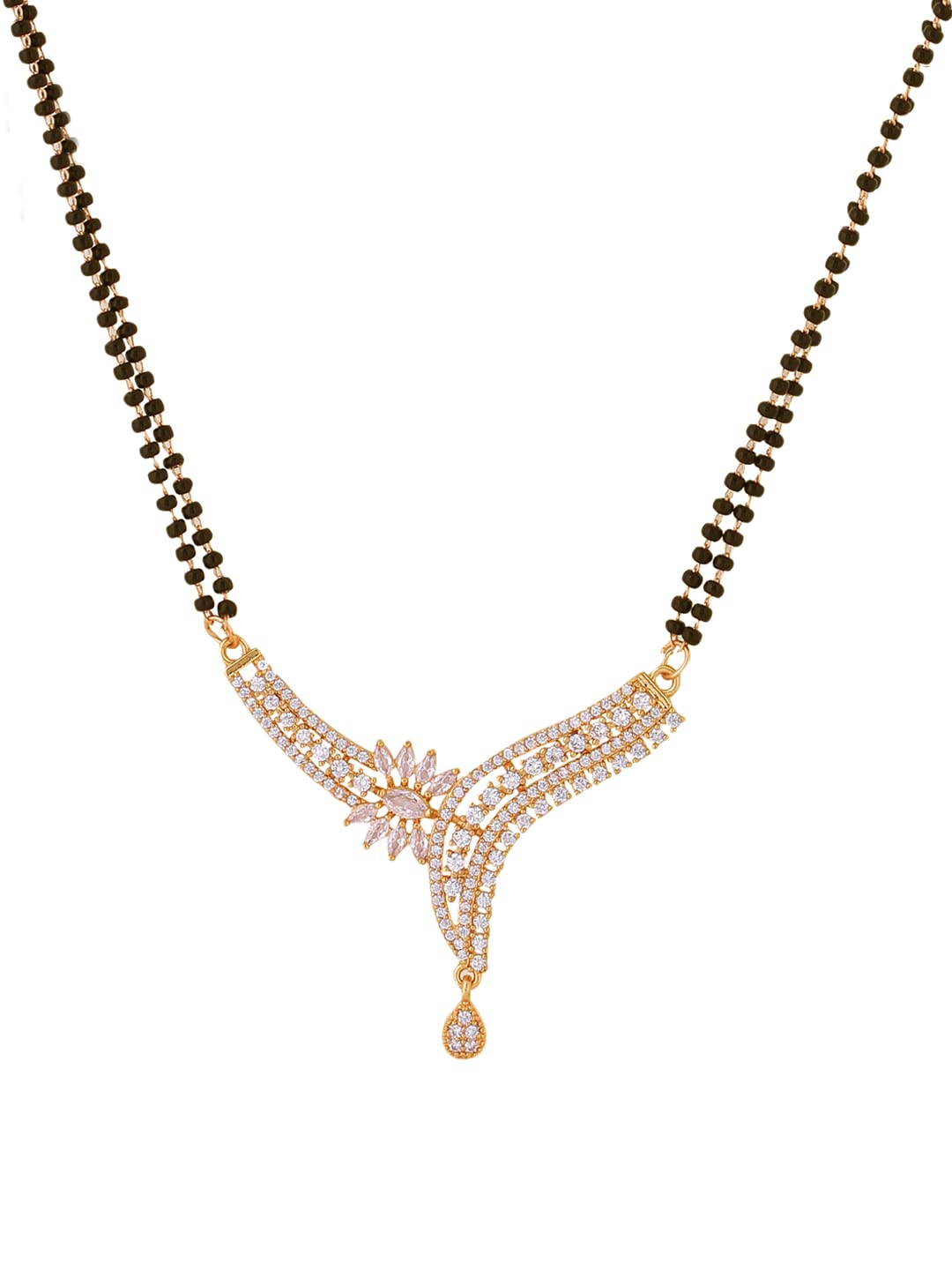 Yellow Chimes Mangalsutra for Women Rose Gold Plated AD/American Diamond Studded Floral Designed Mangalsutra for Women and Girls