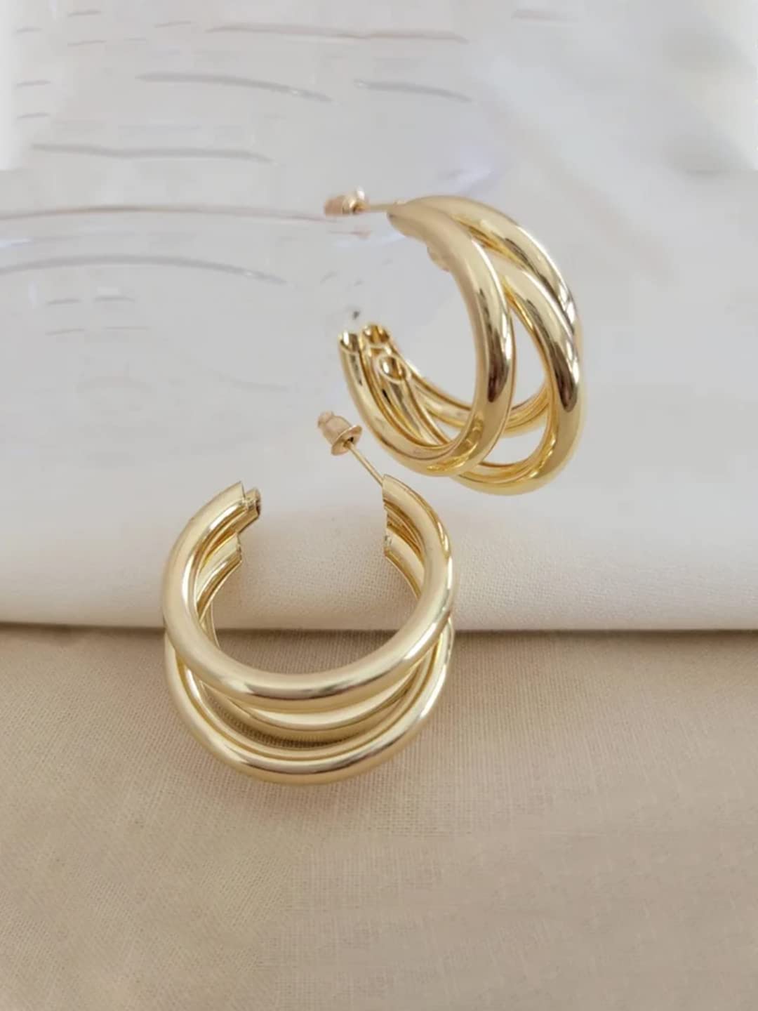 Yellow Chimes Earrings for Women and Girls Golden Hoops Earrings | Gold Plated Layered Hoop Earrings for Women | Birthday Gift for girls and women Anniversary Gift for Wife