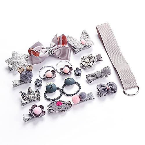 Melbees by Yellow Chimes Kids Hair Accessories for Girls Hair Accessories Combo Set Grey 18 Pcs Baby Girl's Hair Clips Set Cute Ponytail Holder Claw Clip Bow Clips For Girls Assortment Gift set for Kids Teens Toddlers