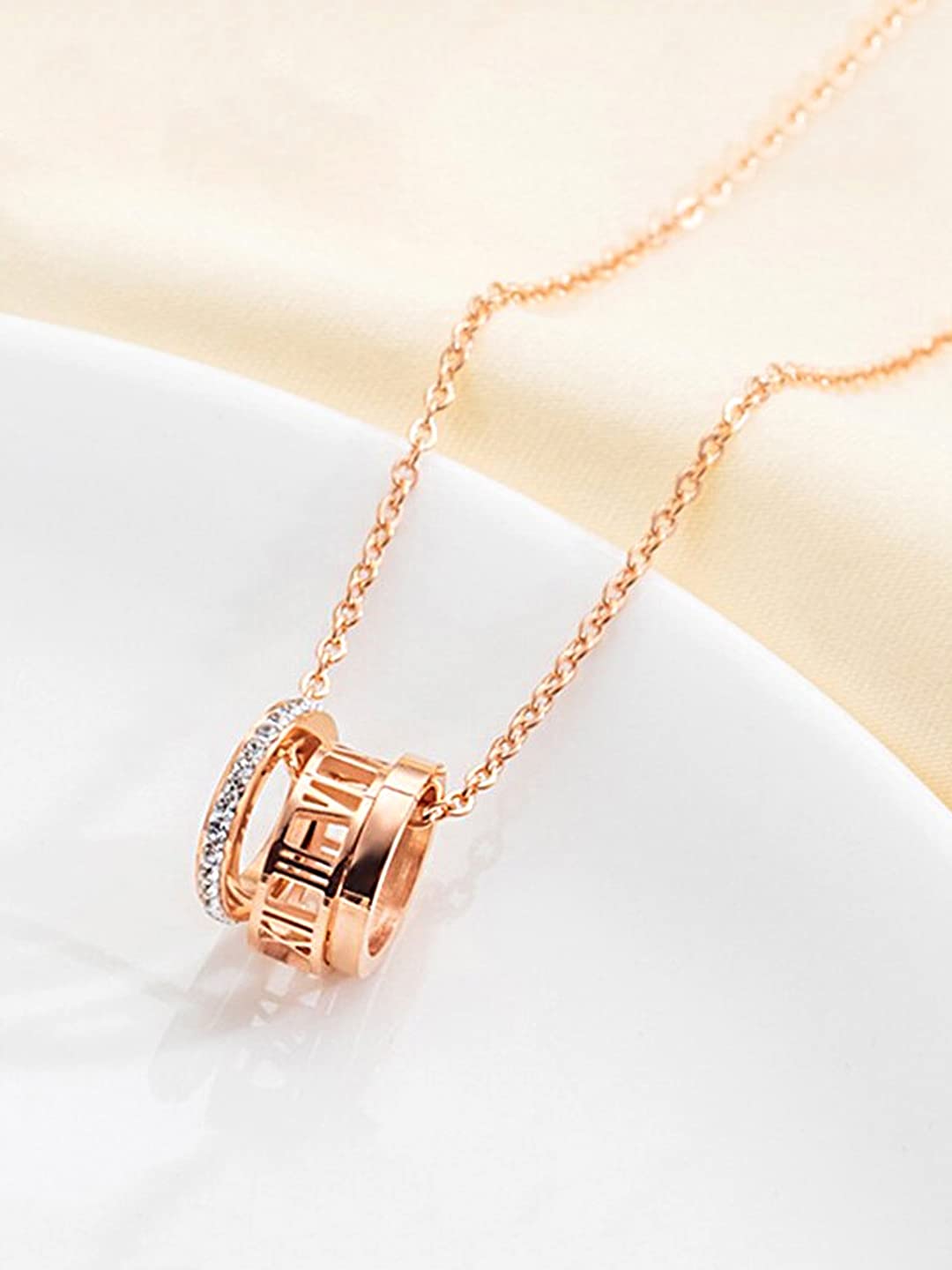 Yellow Chimes Chain Pendant for Women Rose Gold-Plated Rings Charm Chain Pendant Necklace for Women and Girls.