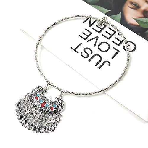 Yellow Chimes Classic Design Bohemian Antique Texture Oxidised Silver Plated Tibetan Style Choker Necklace For Women And Girl's