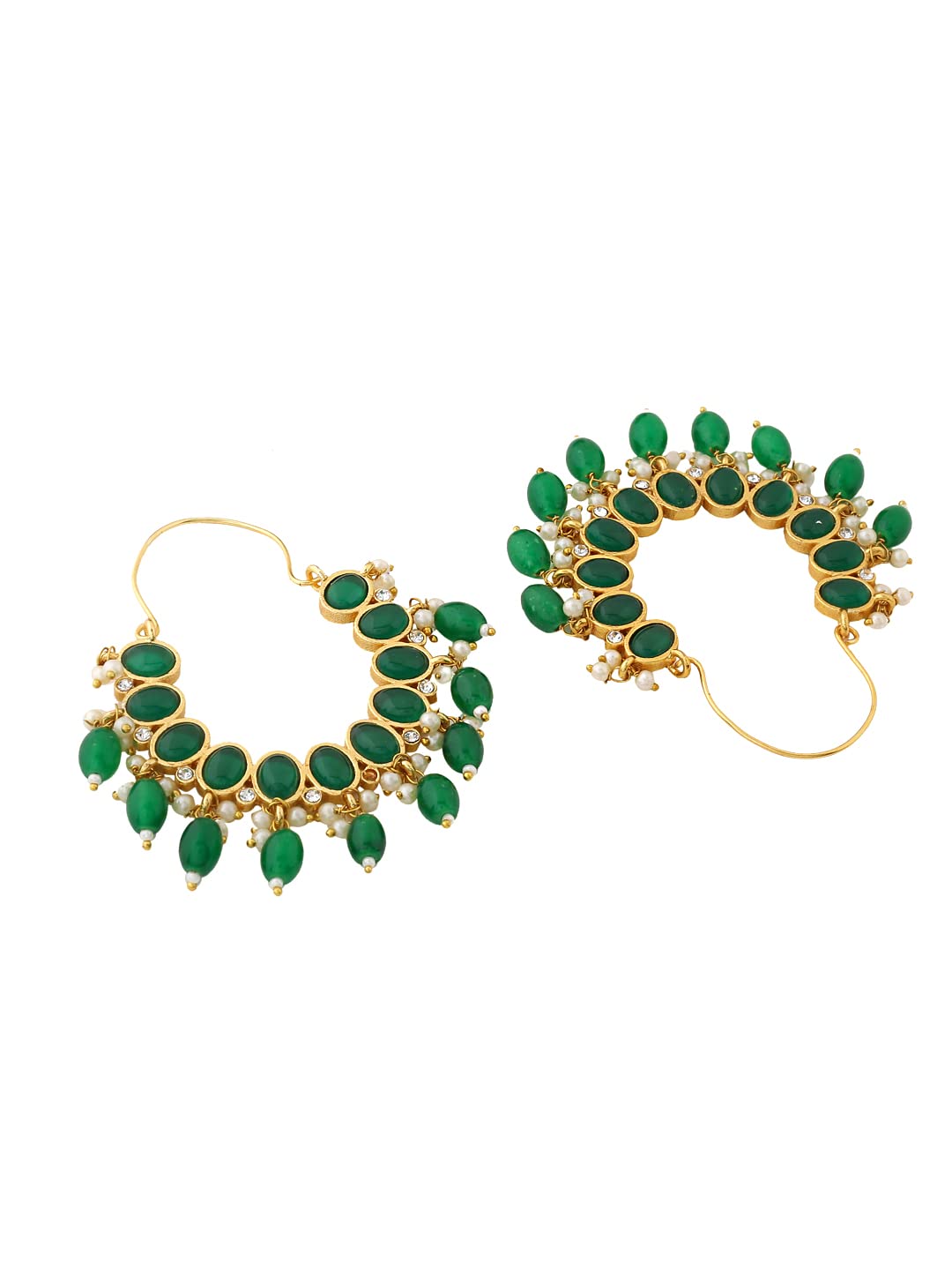 Yellow Chimes Earrings For Women Gold Toned Green Stone Studded Graceful Hoop Earrings For Women and Girls