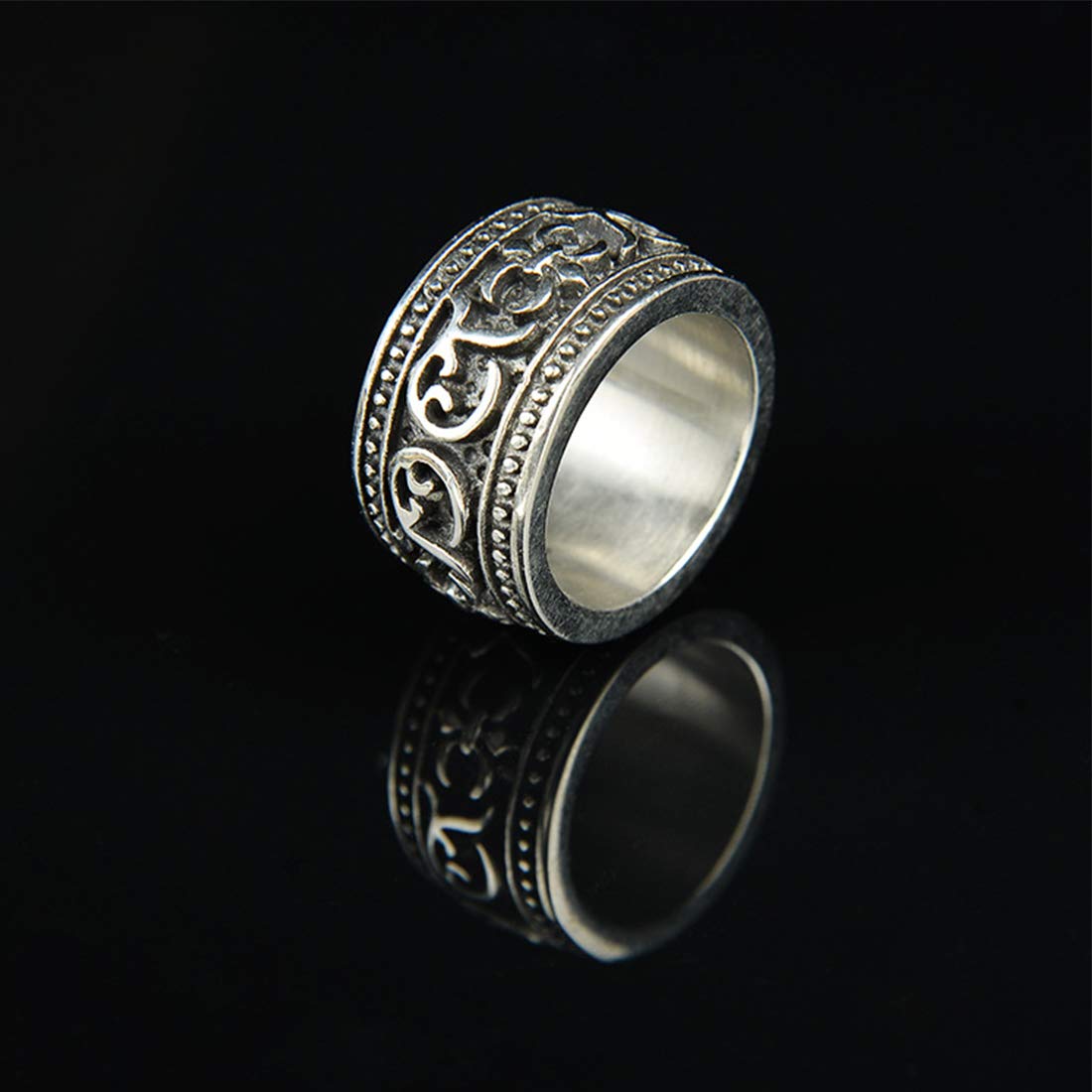 Yellow Chimes Creative Designer Crafted Heavy Band Silver Oxidized Finger-Thumb Stainless Steel Ring for Men and Boys