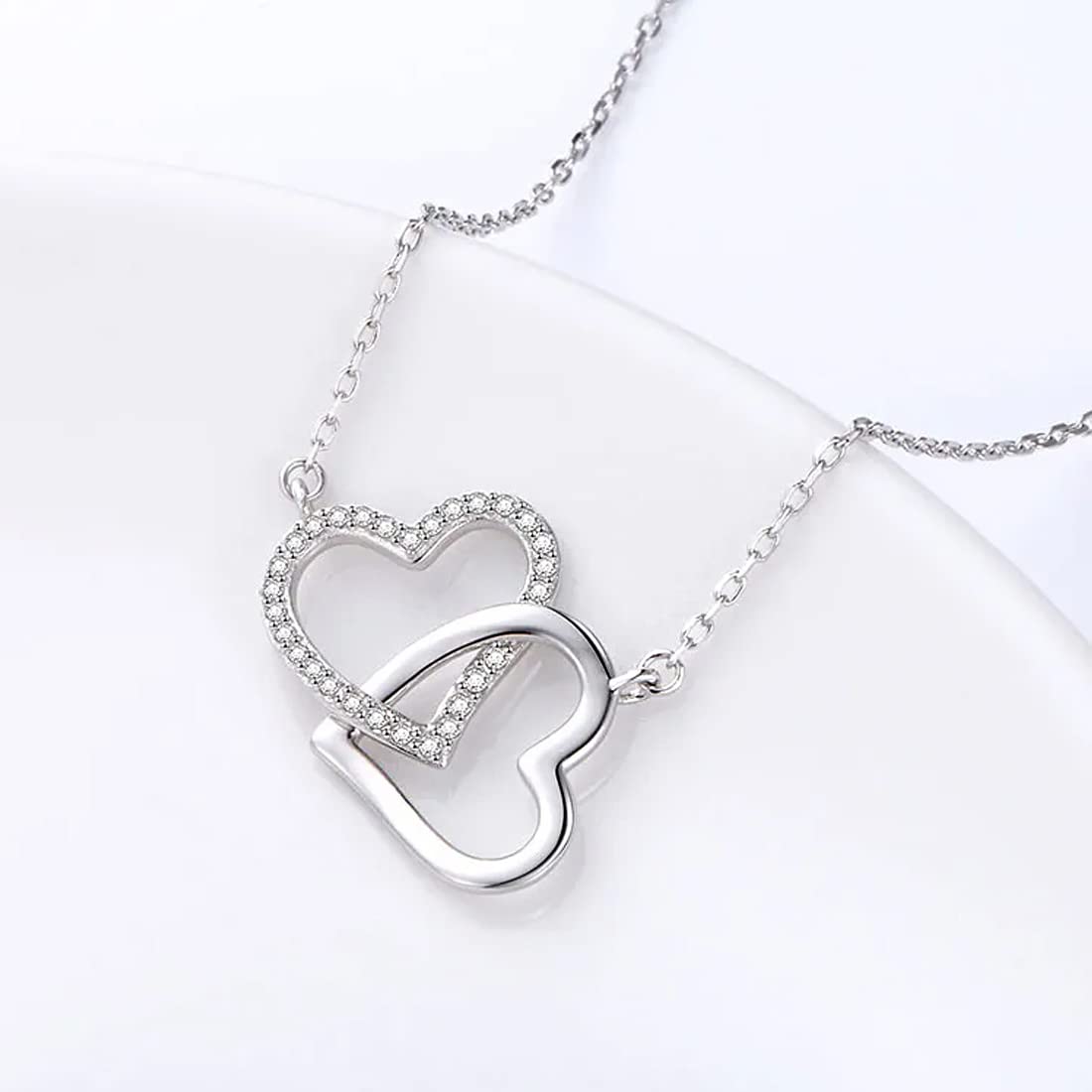 Yellow Chimes Pendant for Women and Girls Silver Heart Pendant for Women | Valentines Special Dual Heart Pendant Chain | Birthday Gift for girls and women Anniversary Gift for Wife