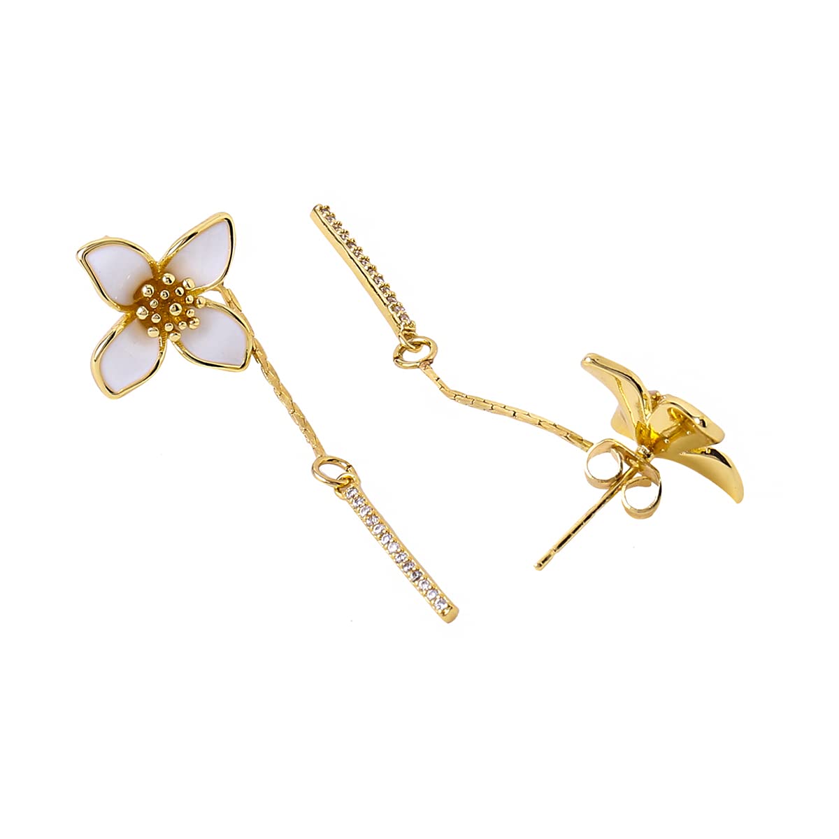 Yellow Chimes Earrings For Women Gold Tone White Color Floral Stud Back Chain Drop Dangler Earrings For Women and Girls