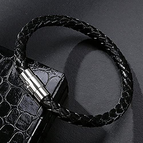 Yellow Chimes Leather Bracelet for Men Handcrafted Braided Black Leather Wrist Band Bracelet for Men and Boys