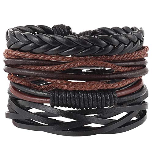 Yellow Chimes Combo Leather Wraps Casual Latest Trend Multi Strand Wrist Bracelets for Men and Women (Unisex) (4 Pcs Brown Leather Bracelet)