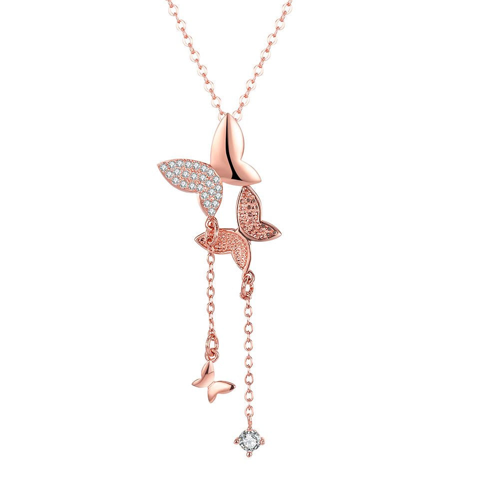 Yellow Chimes Butterfly Pendant for Women Express Your Feelings Collection 18K Rose Gold Plated Chain Pendant for Women and Girls Valentine Gift for Girls