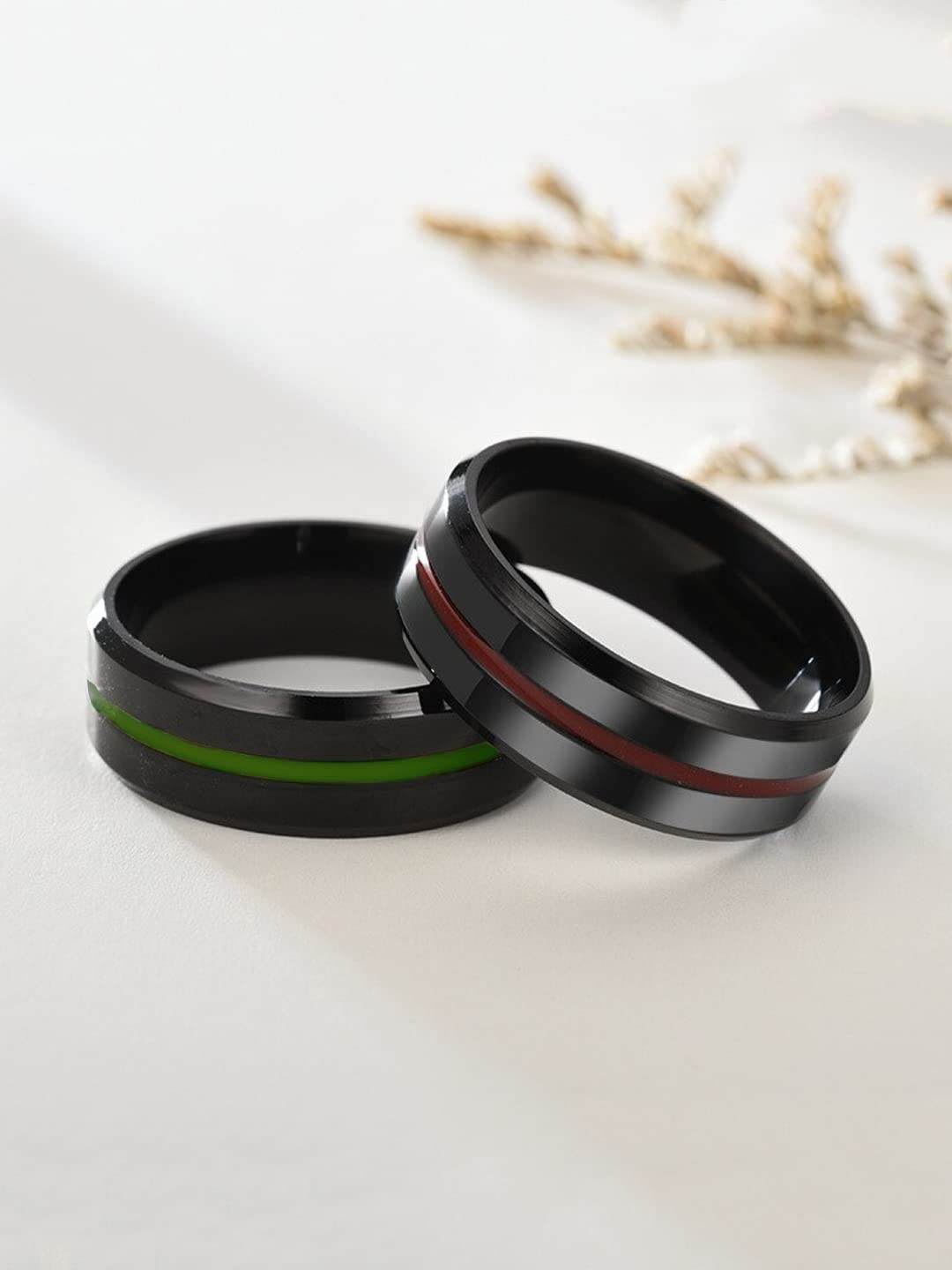 Yellow Chimes Rings for Men 2 Pcs Combo Rings Stainless Steel Rings Black Toned Grooved Center Band Rings for Men and Boys.