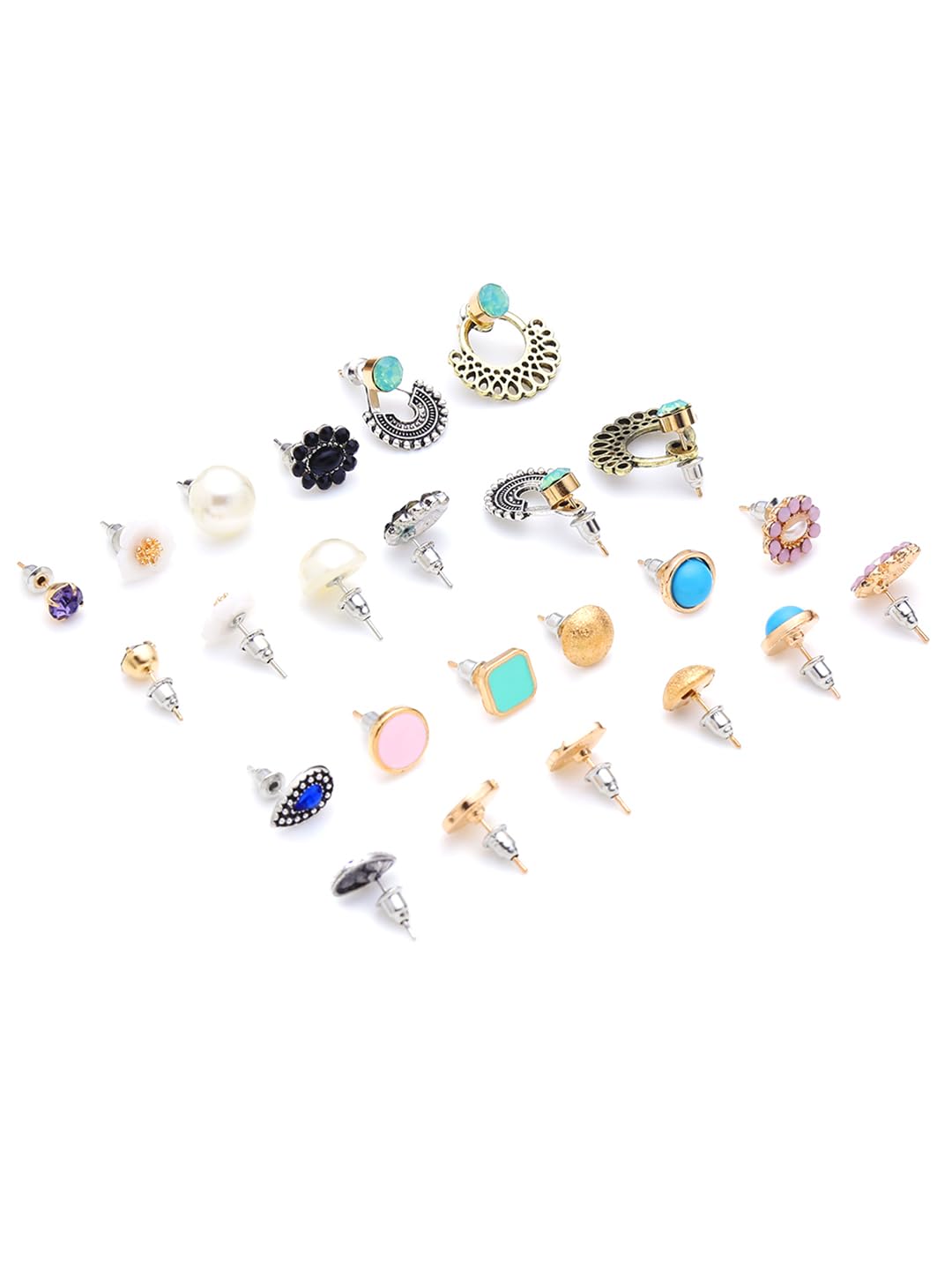 Kairangi Stud Earrings for Women Set of 12 Pairs Multicolor Stones Colourful Combo Stud Earrings For Women and Girls