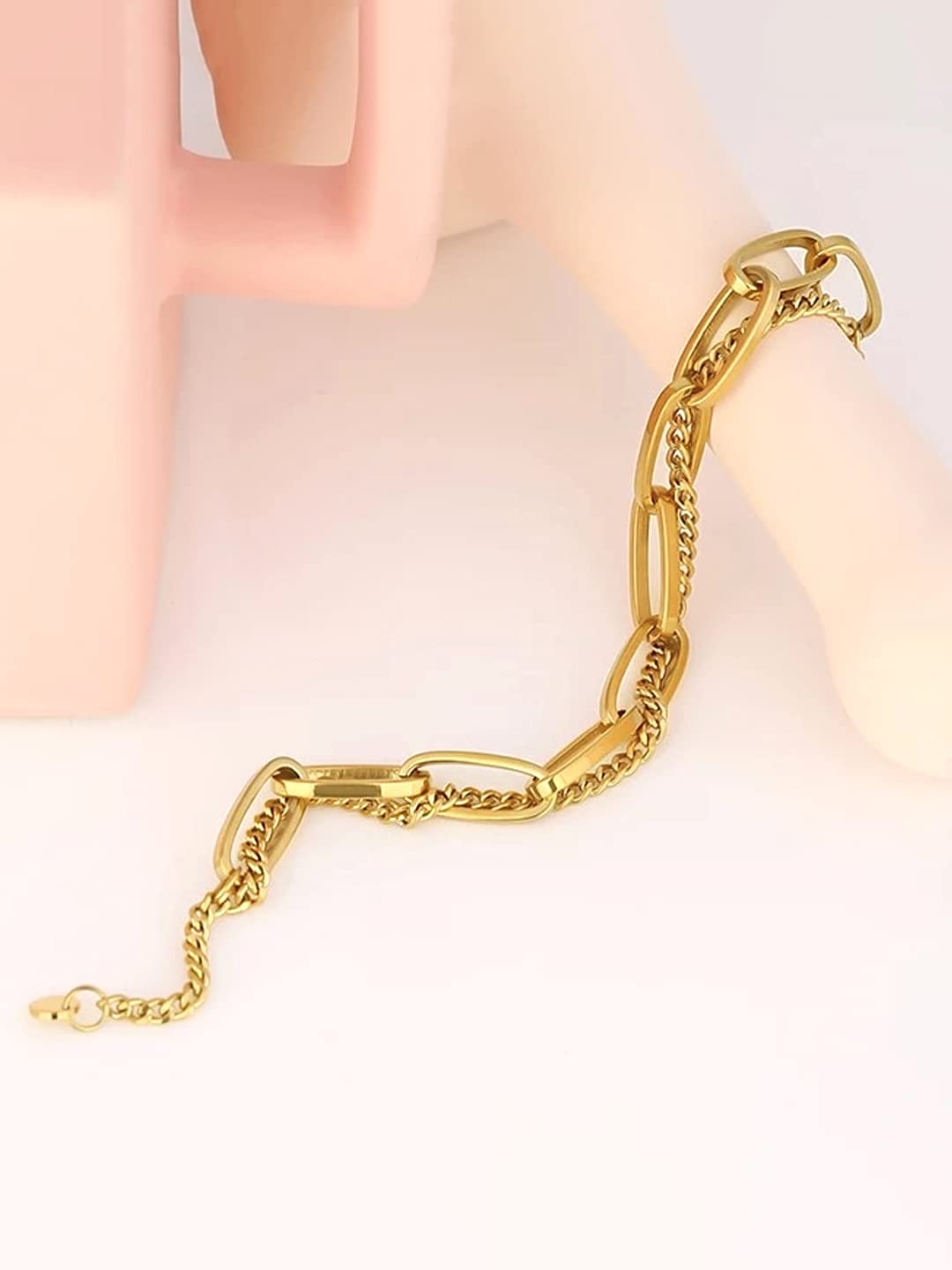 Yellow Chimes Bracelet for Women Rose Gold-Plated Stainless Steel Heartbeat Love Heart Charm Bracelet For Women and Girls