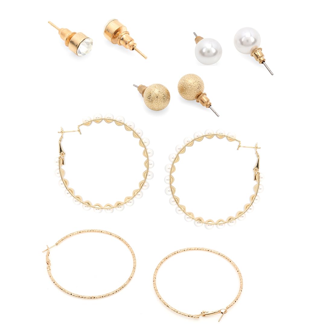 Yellow Chimes Earrings for Women and Girls Fashion White Pearl Hoops Set | Gold Plated Combo of 12 Pairs Stud Hoop Earring Set | Birthday Gift for girls and women Anniversary Gift for Wife