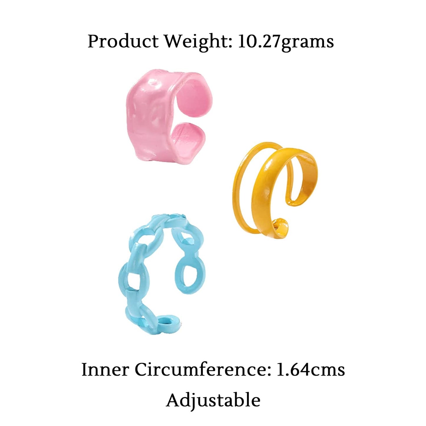 Yellow Chimes Rings for Women and Girls Adjustable Rings | Multicolor 3 Pcs Chunky Chain Ring Set Knuckle Finger Stackable Band Ring | Birthday Gift For Girls and Women