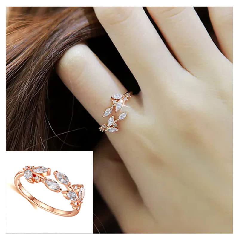 Yellow Chimes Rings for Women and Girls Rosegold Ring | Adjustable Crystal Rings Rose Gold Plated Leaf Shaped Finger Ring for Women | Birthday Gift For girls and women Anniversary Gift for Wife