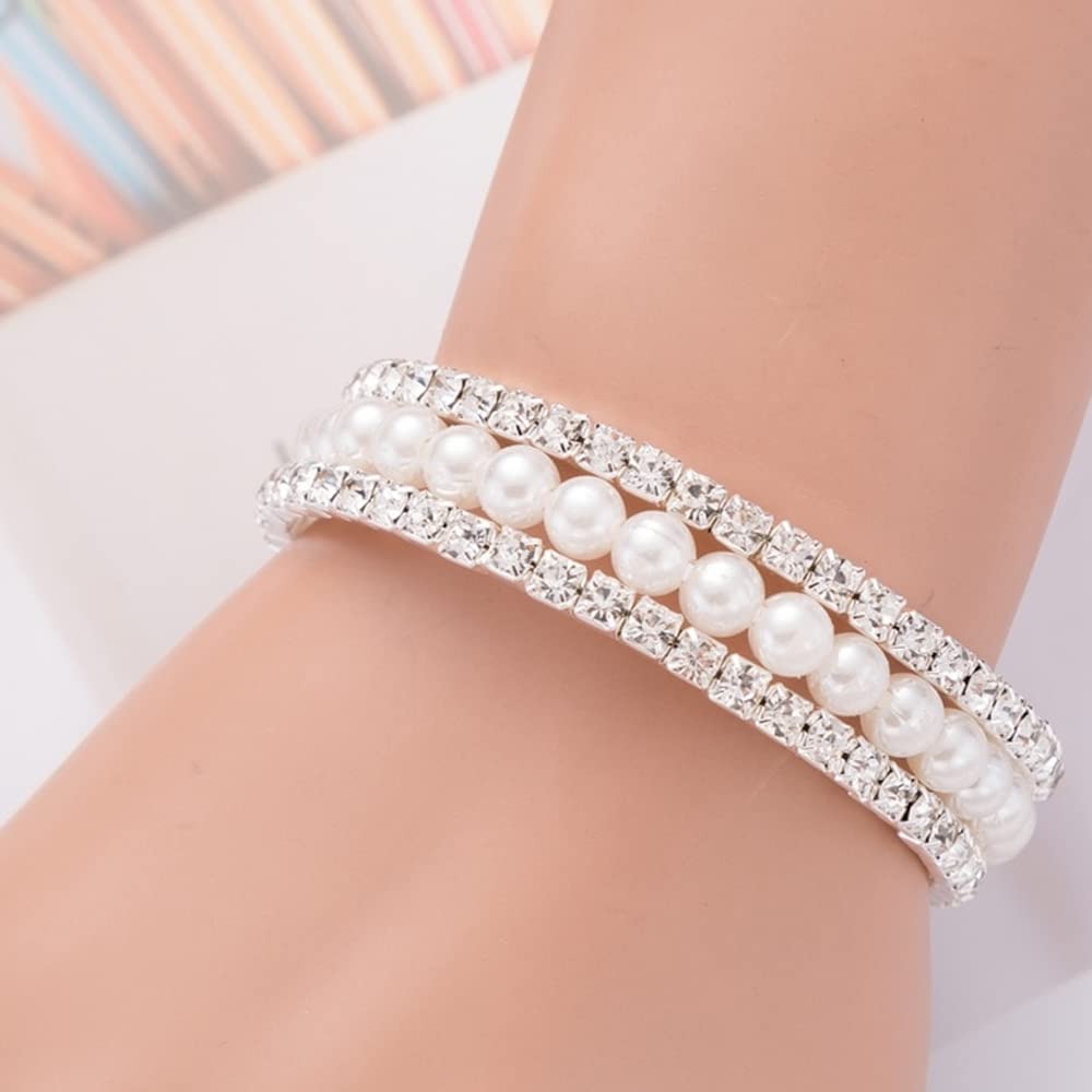 Yellow Chimes Bracelet for Women and Girls White Color Pearl and Crystal Stone Multilayer Bracelets for Women and Girls | Silver Tone Pearls Bracelet | Birthday Gift For girls and women Anniversary Gift for Wife