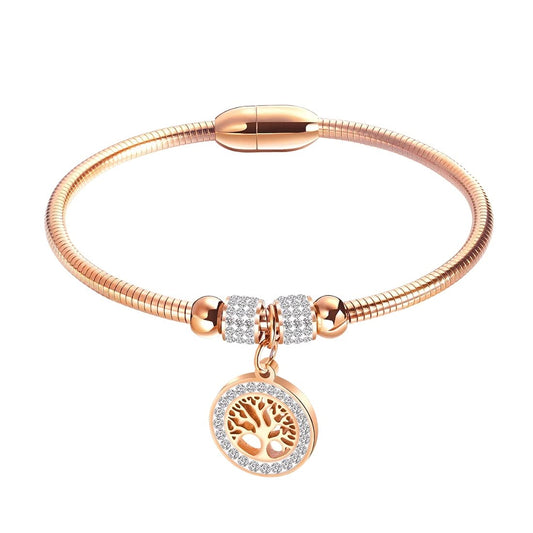 Yellow Chimes Rosegold Bracelet for Women Elegant Stainless Steel Rose Gold Plated Crystal Tree of Life Charm Kada Bracelet for Women and Girls