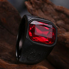 Yellow Chimes Rings for Men Black Colored Red Stoned Stainless Steel Band Designed Rings for Men and Boys